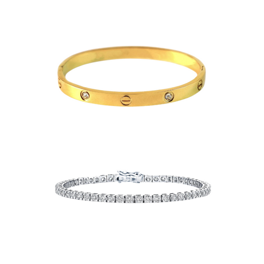 Cartier Love Bangle With Sliver Tennis Bracelet