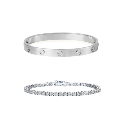 Silver Cartier Love Bangle With Silver Tennis Bracelet