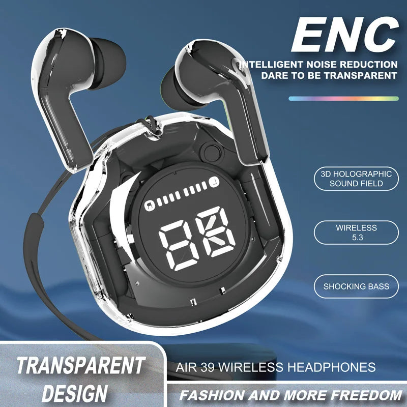 "Transparent ENC Bluetooth 5.3 Earbuds"